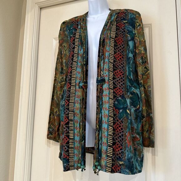 VTG In Group Ltd Women Sz 10 (L) Bohemian Hippie Fest Green Lagenlook Geometric - Picture 3 of 11